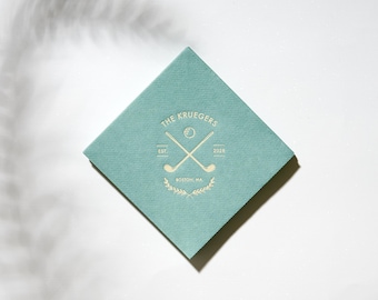 Family Name Golf Napkin - Personalized Party Cocktail Napkin, Foil Stamped Napkin, Party Decoration, Bridal Shower, Wedding