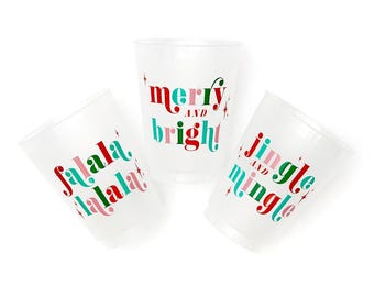 Jingle And Mingle Christmas Party Frost Flex Cups -  Set of 12 - Frosted Plastic Cups, Merry & Bright, Falalala, and Jingle and Mingle