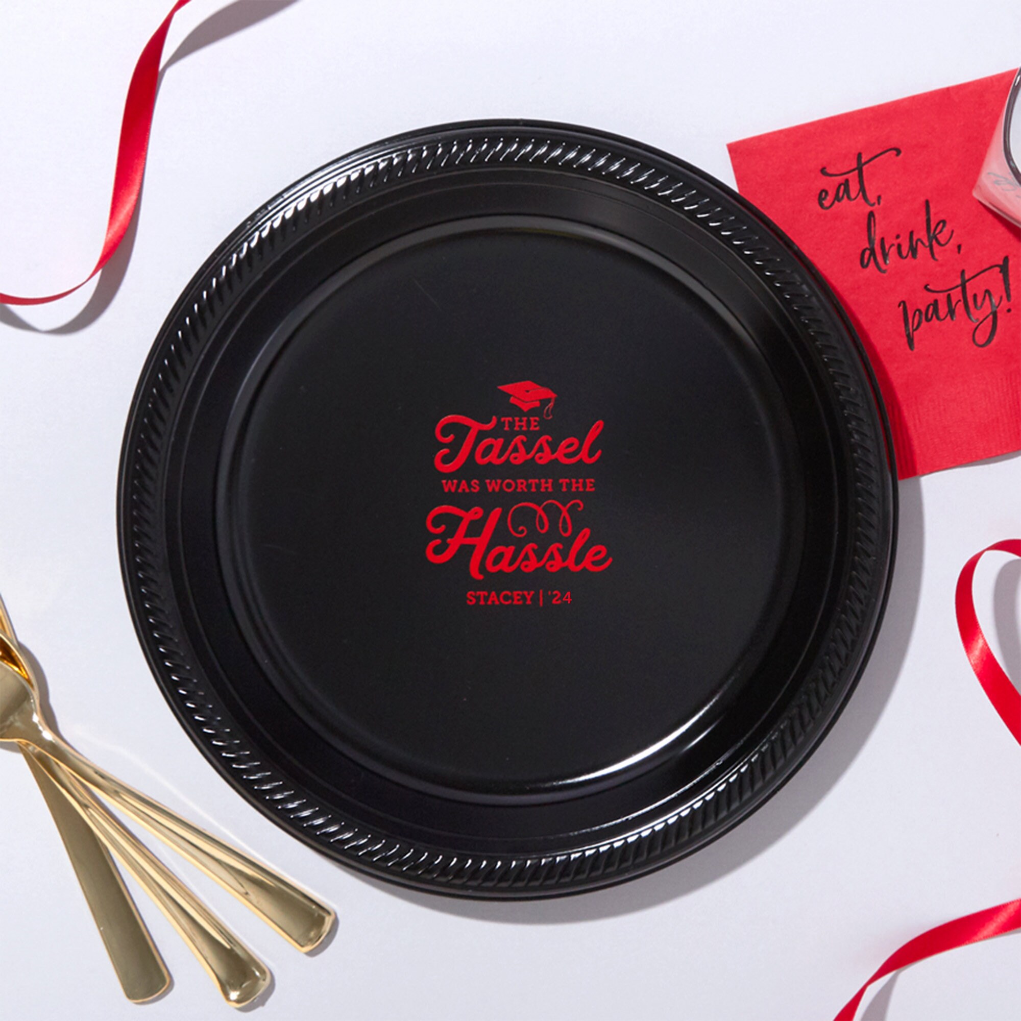 Personalized Graduation Party Plates The Tassel was Worth the Hassle 10 inch Dinner Buffet BBQ Custom Printed Paper or