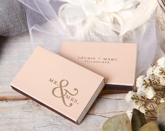 Custom Mr. & Mrs. Match Boxes - Party Favors, Custom Matches, Foil Stamped Matches, Personalized Matchboxes, Reception Decor