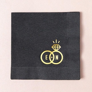 Diamond Ring Initials - Personalized Party Napkins - Cocktail Napkin, Foil Stamped Napkin, Wedding, Bridal Shower, Engagement