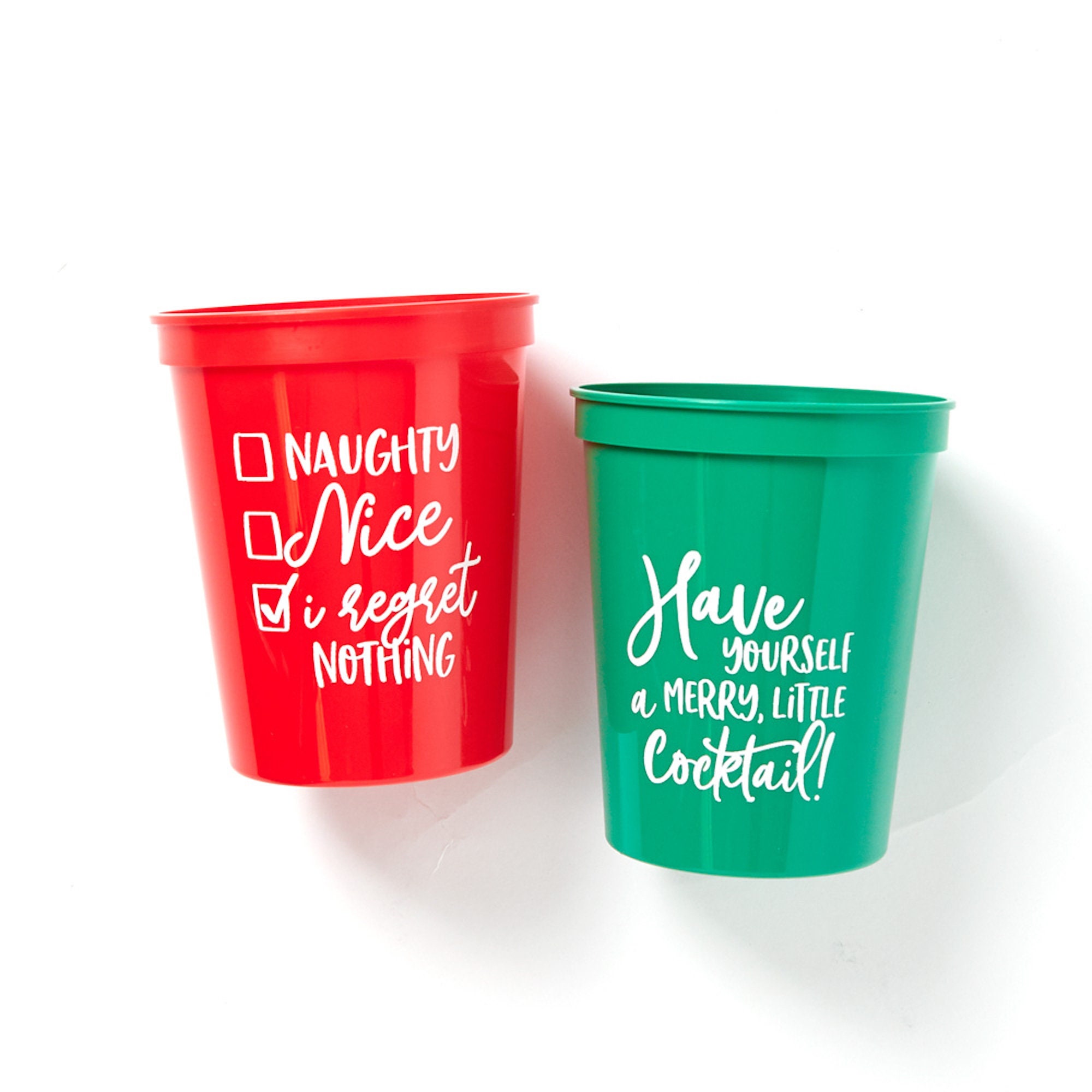  Christmas Plastic Party Cups - Set of 20 White,Red and Green  16oz Plastic Holiday Stadium Cups, 4 Festive Drinking Pun Designs, Perfect  for Christmas Party Supplies : Toys & Games