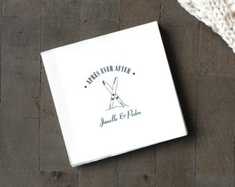 Après Ever After Napkin - Ski Themed Personalized Cocktail Napkin - Foil Stamped, Linen Like Party Napkins, Engagement Party, Wedding Party