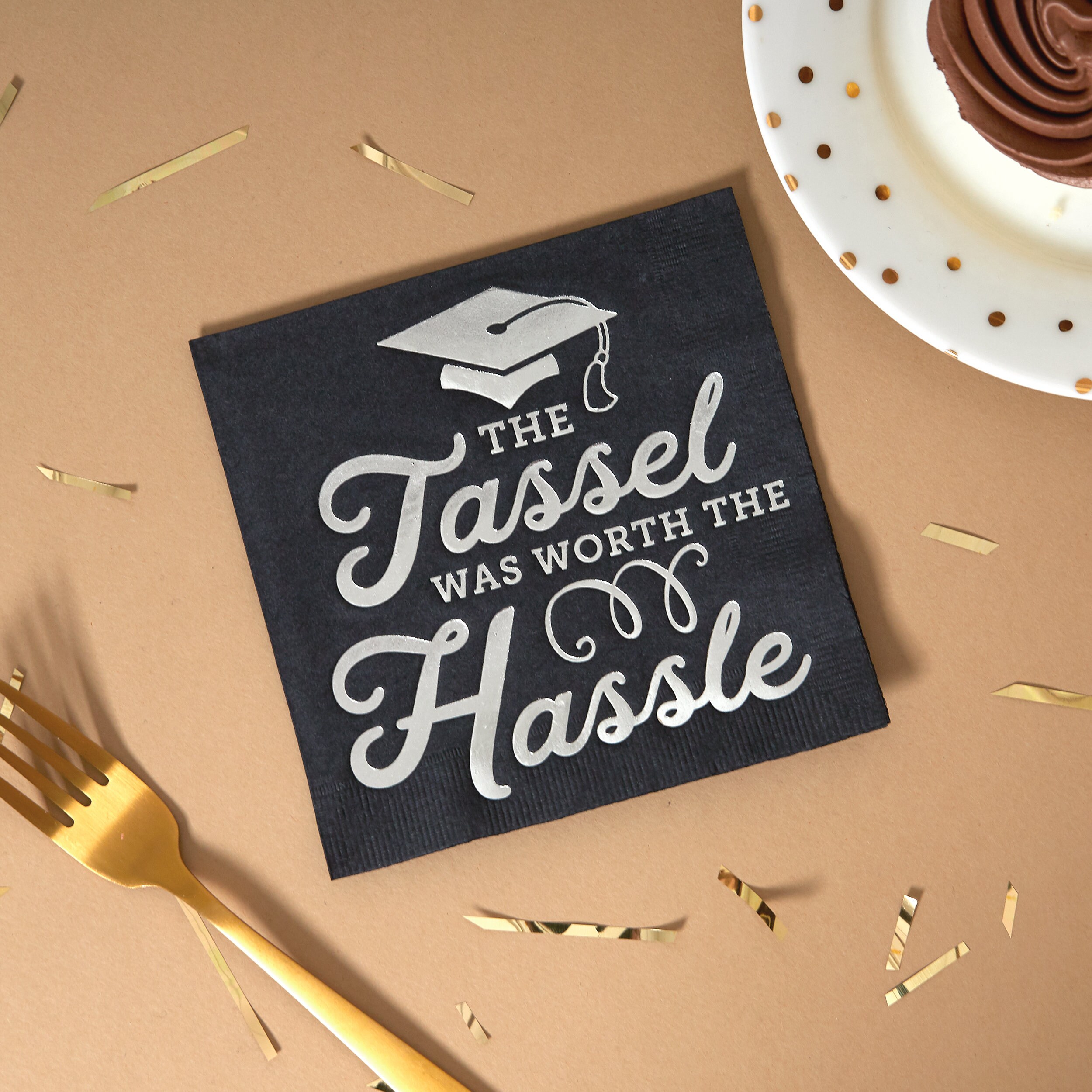 Graduation Party Napkins - The Tassel Was Worth The Hassle - Pack of 20 or 50 - 5 inch Foil Stamped Grad Party Napkins