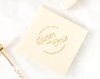 Personalized Modern Script Cocktail Napkins - Elegant Wedding Bridal Shower