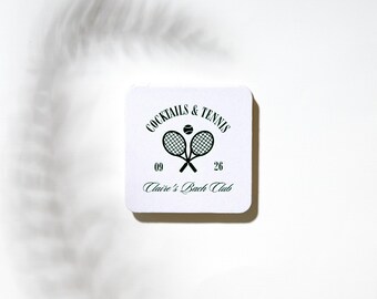 Cocktails & Tennis Coaster - Personalized Foil Stamped Coaster - Bar Decor - Engagement, Wedding, Anniversary, Party Decor