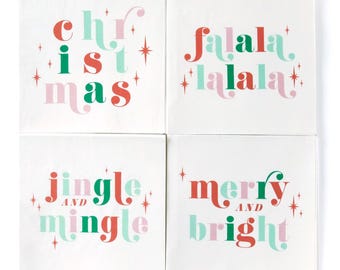 Jingle And Mingle Holiday Photo Cocktail Pack - Pack of 20 - Christmas Napkins, Christmas, Holiday, Cocktail Party Decor