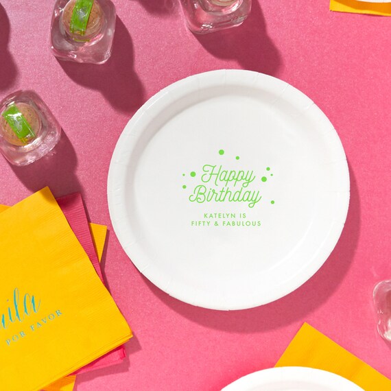 Custom Printed Party Plates Happy Birthday Confetti Dessert