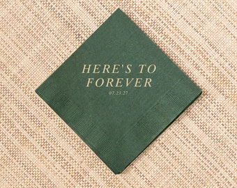 Personalized Wedding Napkins - Here's To Forever Quote - Cocktail Napkin, Foil Stamped Napkin, Wedding, Paper Napkins, Napkins