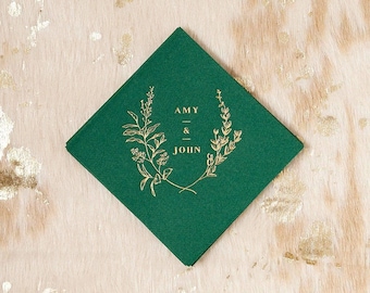 Personalized Floral Names Cocktail Napkins - Botanical Wedding Party