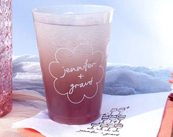 Kitschy Floral Frame Cup- Frost Flex Personalized Cups - custom printed cups- 12 0Z, Personalized Cups, Cocktail Hour, Wedding