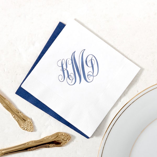 Personalized Monogram Napkins - Romantic Monogram - Cocktail Napkin, Foil Stamped Napkin, Party Decoration, Hostess Gift, Bar Napkins