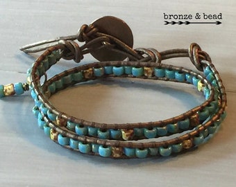 Turquoise Picasso Czech Wrap Bracelet