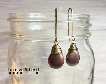 Wire Wrapped Earrings, Bronze Earrings