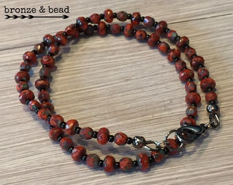 Two Strand Ruby and Black Czech Beaded Bracelet