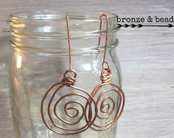 Wire Earrings, Swirl Earrings, Copper Earrings