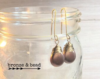 Wire Wrapped Earrings, Bronze Earrings