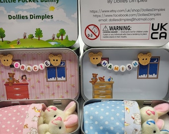 Bunny Pocket Tin: Mummy and Baby Bunnies, Role Play Comfort Toy pocket hug