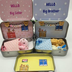 Hello Big Brother or Sister sibling Gift. Teddy Bear Sibling Reveal personalised present from baby