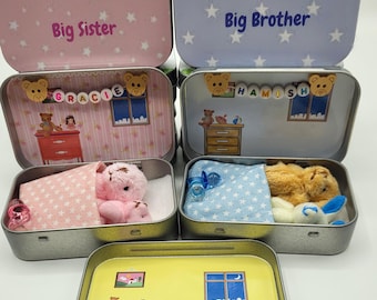 Hello Big Brother or Sister sibling Gift. Teddy Bear Sibling Reveal personalised gift from baby