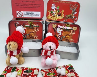 Christmas Teddy in a pocket tin,Teddy bear mini teddy personalised teddy Christmas eve box,Christmas  gift,secret santa gift,stocking filler