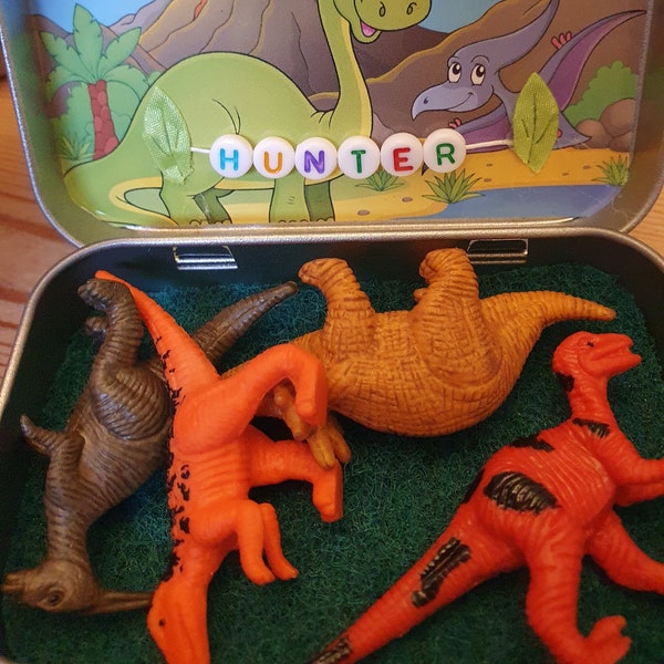 dinosaur pocket tin/dinosaur anxiety hug/Birthday dinosaur gift/personalised dinosaur/jurassic Coast gift/dinosaur lover gift/t rex gift tin