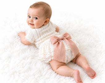 Handmade Lace Baby Bloomers, Satin Christening Pants, White Ivory (0-12 Months)