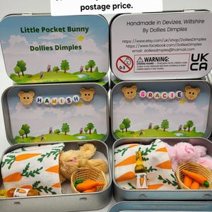 Conejito de Pascua de peluche esponjoso en lata de bolsillo: Juego de rol en miniatura