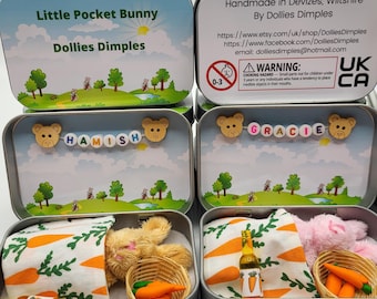 Toy Bunny fluffy Plush in Pocket Tin: Miniature role play