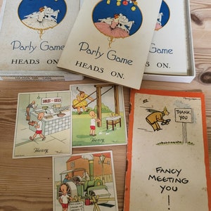 1930 年代のビンテージ エフェメラ バンドル、デインティ シリーズのパーティー ゲーム ヘッド、ヘンリーのタバコ カード 3 枚、ドライビング ブック ファンシー ミーティング ユー フーガス & マカロック