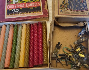 Vintage Christmas Candles & Holders Set - Original Boxes