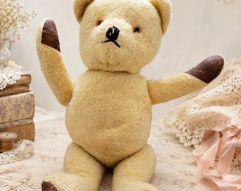 Oso de peluche antiguo de Chad Valley / Pieza de colección totalmente articulada con ojos de cristal / Juguete británico vintage