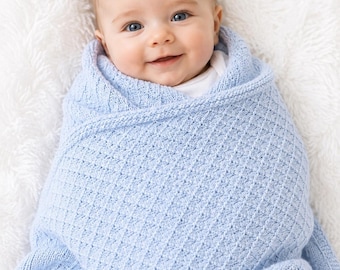 Large Hand knitted baby blue blanket