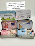Bunny Easter Plush mummy and baby bunnies in Pocket Tin: role play sibling Gift, product logo