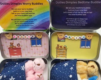 Teddy & Bunny Bedtime Buddy Tin personalised with Poem anxiety gift