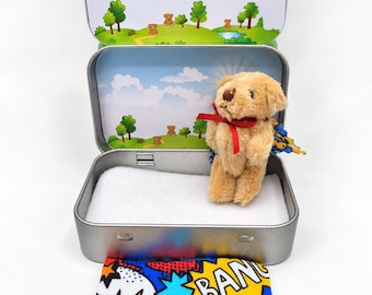 Forest School Pocket Teddy or Bunny Gift Tin: Little Adventure Friend superhero