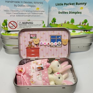 Bunny mummy tiny plush pocket tin/bunny mummy gift/mummy baby bunny/anxiety gift tin/cute bunnies/summer gift/chocolate free birthday gift