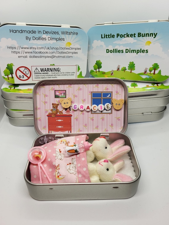 Bunny Mummy Tiny Plush Pocket Tin/bunny Spring Gift/ Mummy Baby