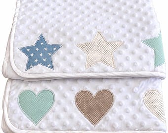 Handmade Personalised Blanket, White Dimple Spot Fleece, Appliqué Keepsake, Newborn Christening baby shower gift