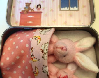 Personalised Bunny Pocket Tin, Kids Travel Toy, Separation Anxiety Gift