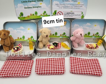 Pocket Teddy Bear Picnic in a Tin: Miniature Plush Gift