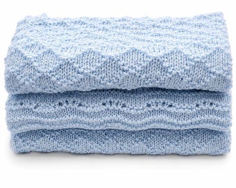 Large Hand knitted baby blue blanket