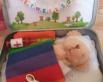 Get well soon tiny teddy/Teddy bandages hospital/anxiety teddy hug/pocket teddy keepsake/fluffy teddy hug/poorly teddy bear/get better teddy