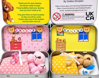 Personalised Fairy Tin, Dummy Buddies, Weaning Keepsake, Comfort Gift for Children