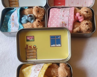 Teddy family mini tin,tiny teddy family,all inclusive family,choose mummy bear,daddy bear,him her teddy,gender neutral,keepsake gift