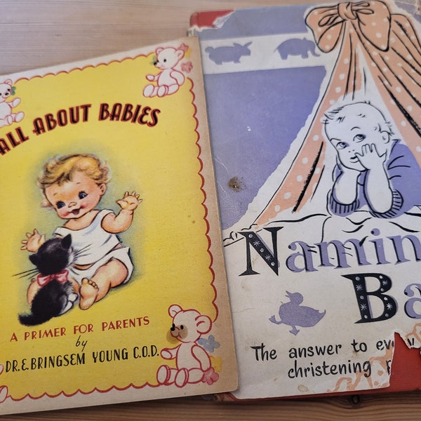 Two vintage baby books/ naming baby book/all about babies book/vert rare vintage antique baby books/baby names hardback book Eugene stone