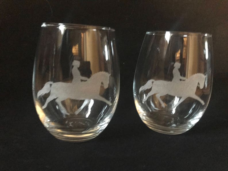 Horse Wine Glass 2 Dressage Horse Design Engraved Glasses Etsy