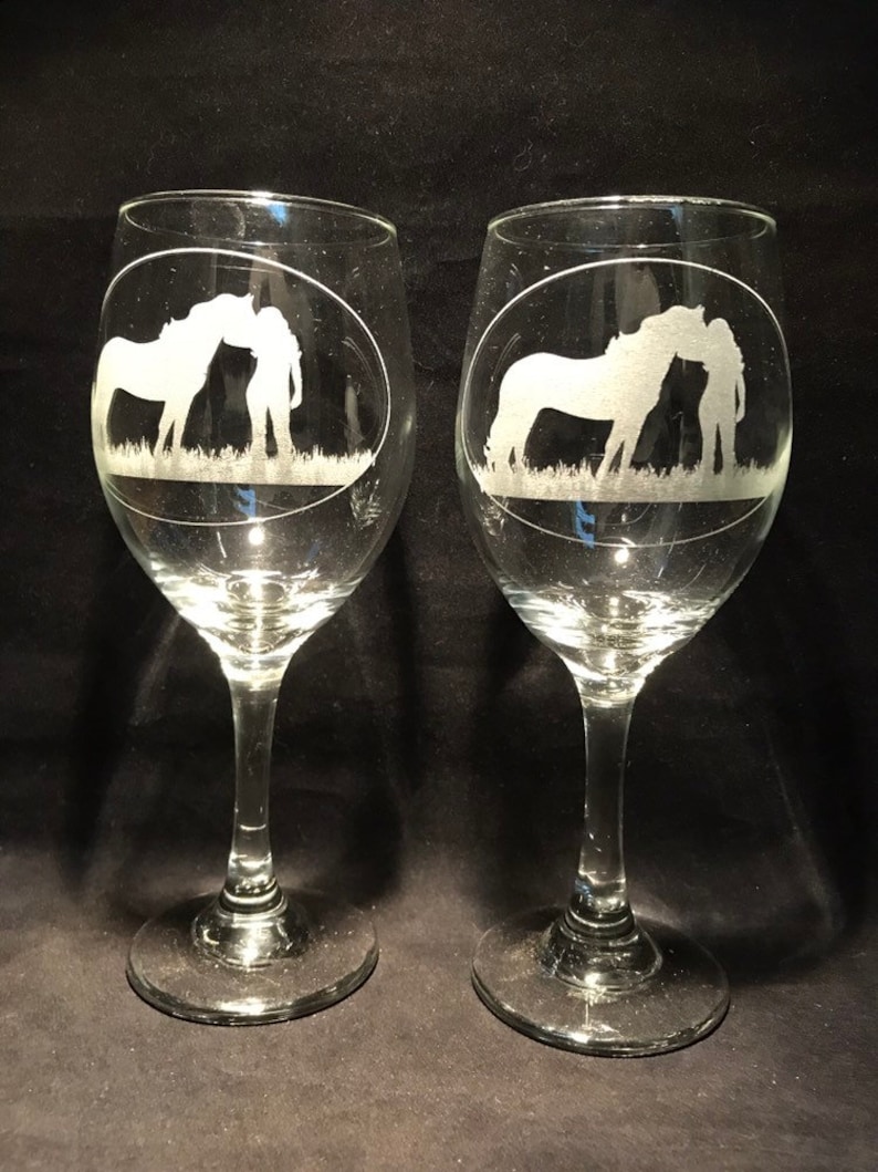Woman and horse 2 engraved Horse lovers wine glasses Horse wine glass