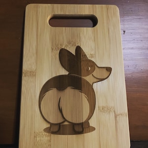 Corgi butt design engraved bamboo Cutting Board FREE SHIPPING Two sizes available Corgi lovers gift Fun and unique image 1