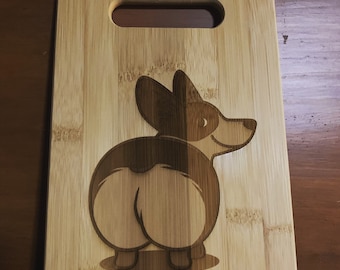 Corgi butt design engraved bamboo Cutting Board! FREE SHIPPING!!! Two sizes available! Corgi lovers gift! Fun and unique!